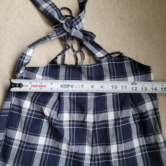 Tapered Spaghetti Strap Flannel Overalls High Rise Suspender Pinafore Pants - Picture 7 of 8